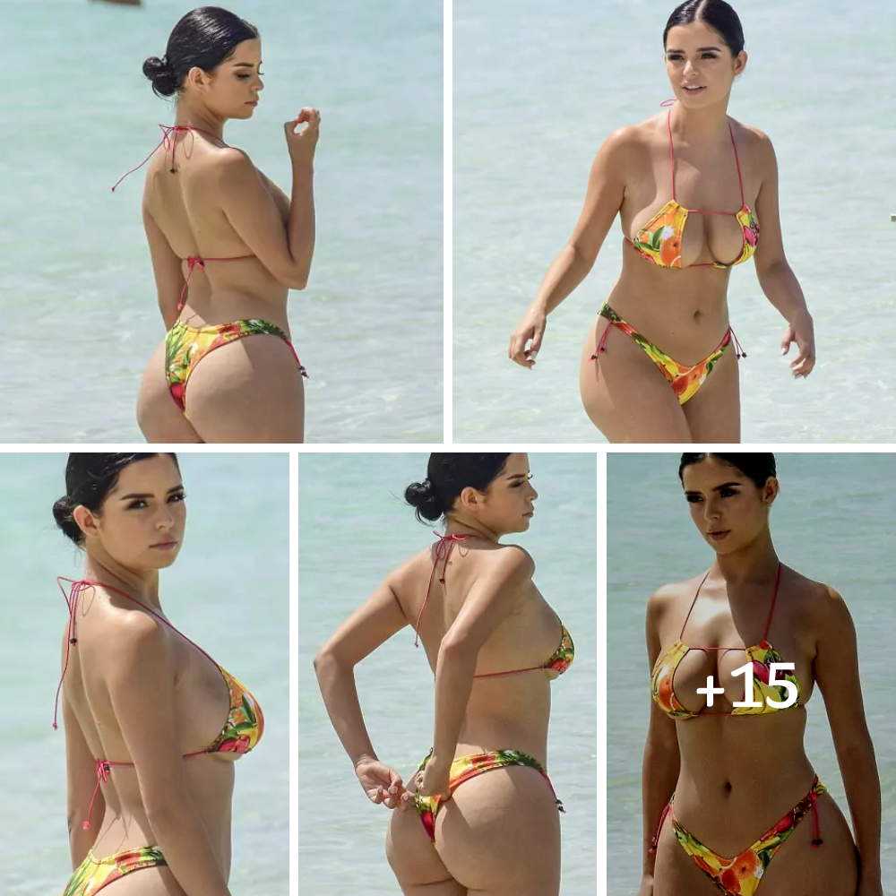 Busty Demi Rose Mawby leaves VERY little to the imagination as she flaunts her assets and eye-popping derriere in a scanty bikini while sunning in Ibiza