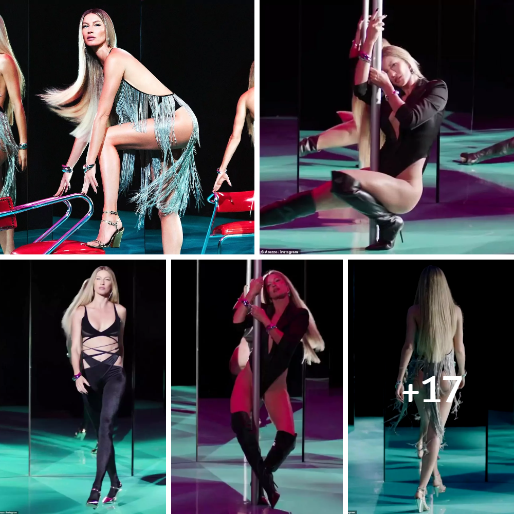 Working a stripper pole! Gisele Bundchen, 42, flashes her bottom in a plunging leotard with a THONG as she adds kinky boots while getting racy for new ad