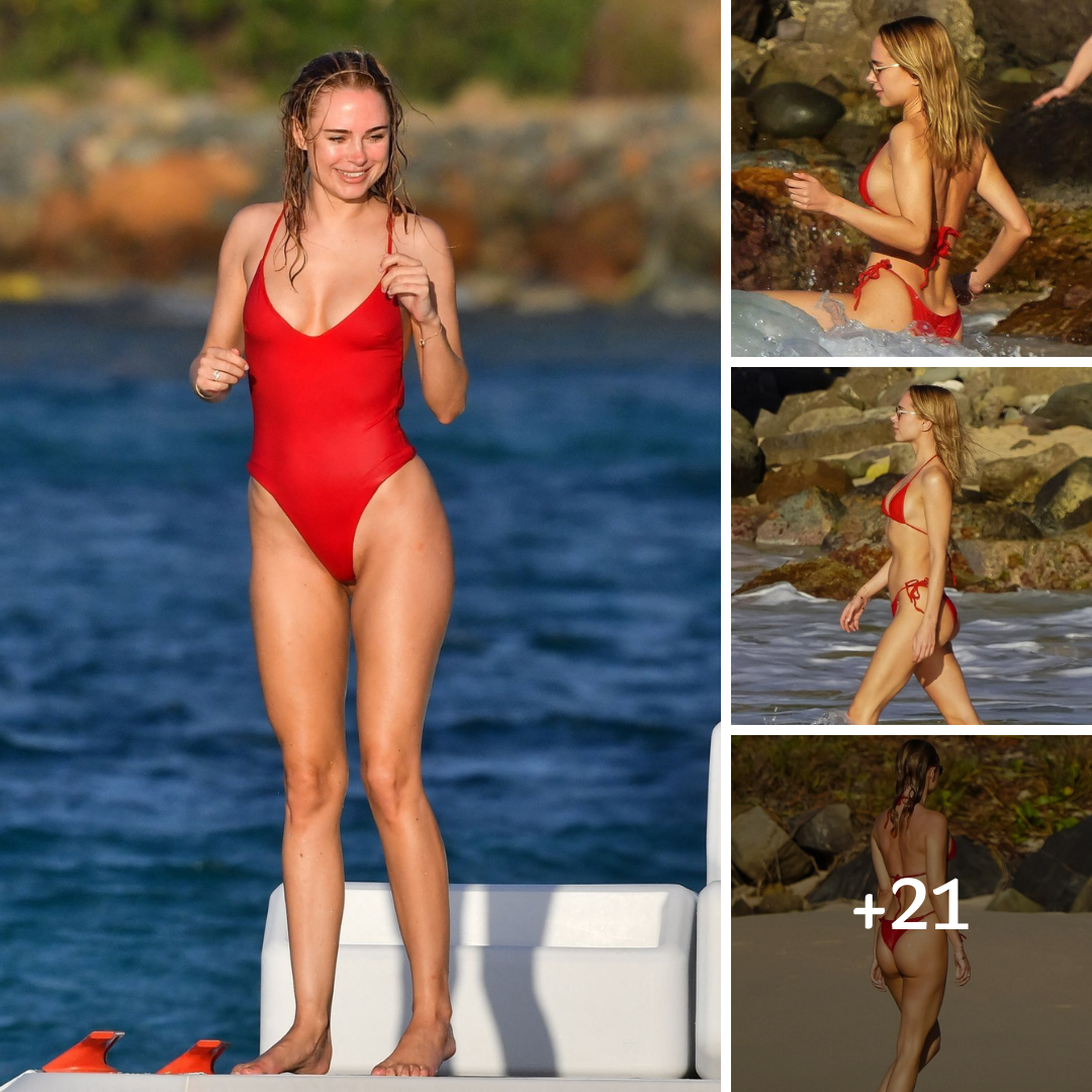 Kimberley Garner Sizzles On St. Barts Beach In Her Tiny Red Bikini