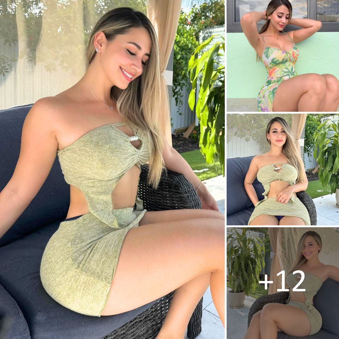 Mariam Olivera showing off captivating figure in tropical green dress ‎