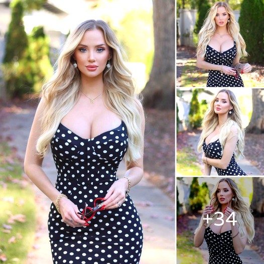 Valerie Cody’s attire in a polka dot dress accentuates her aesthetically pleasing physique and well-proportioned contours, eliciting admiration and captivating the attention of onlookers. ‎