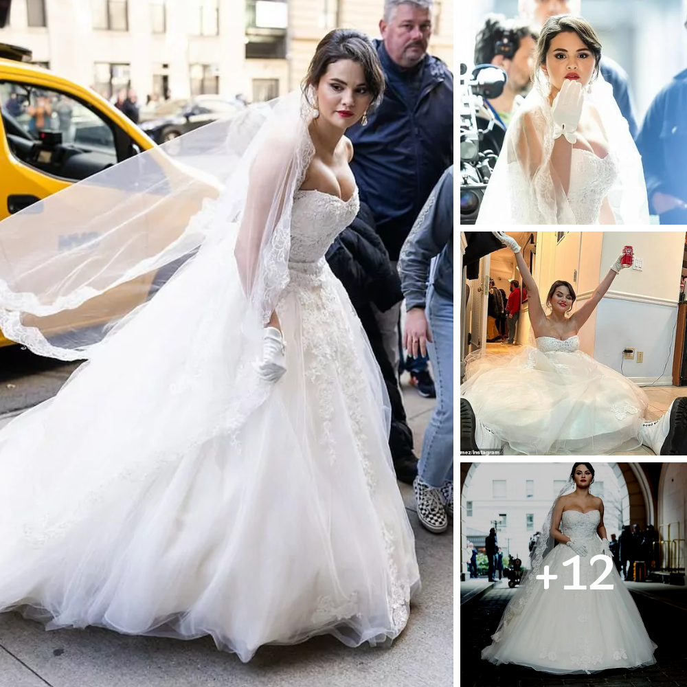 Here comes the bride! Selena Gomez is picture-perfect in dazzling wedding dress as she films Only Murders in the Building season three with Steve Martin and Martin Short